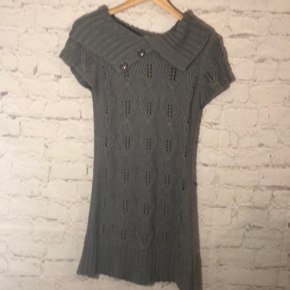 LOVE CHANGE SILVER-GRAY LONG KNIT SWEATER DRESS